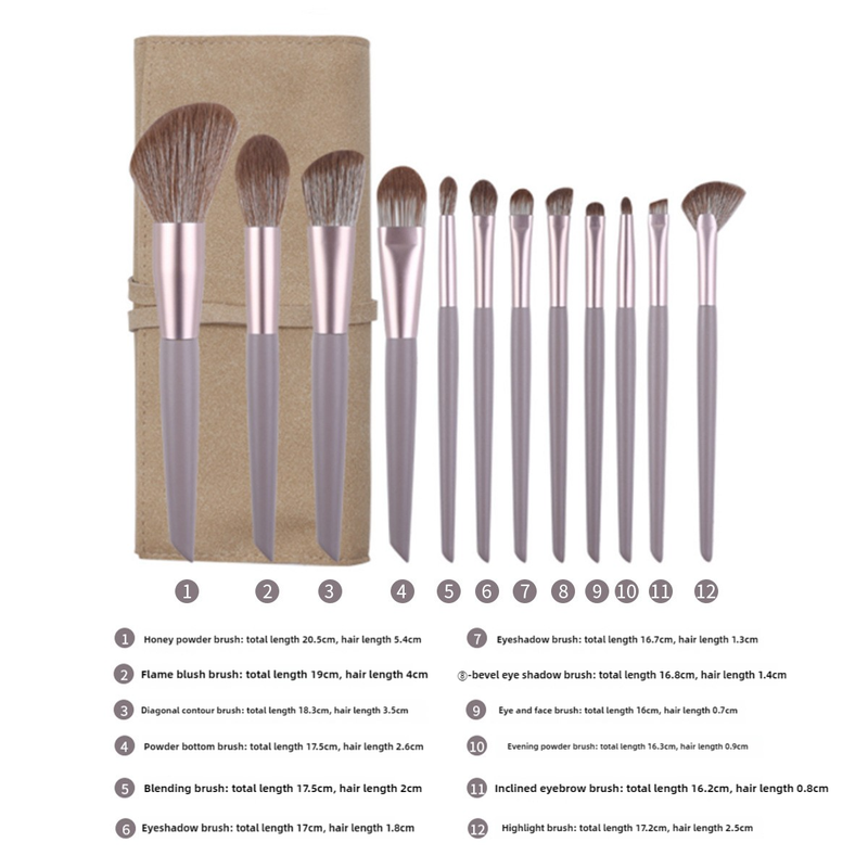 V888-ELOSUNG17004-214012-00 Gray purple 12-Piece Professional Makeup Brush Set with Cosmetic Bag - Premium Synthetic Fiber, Wooden Handle, Aluminum Tube - Image 1