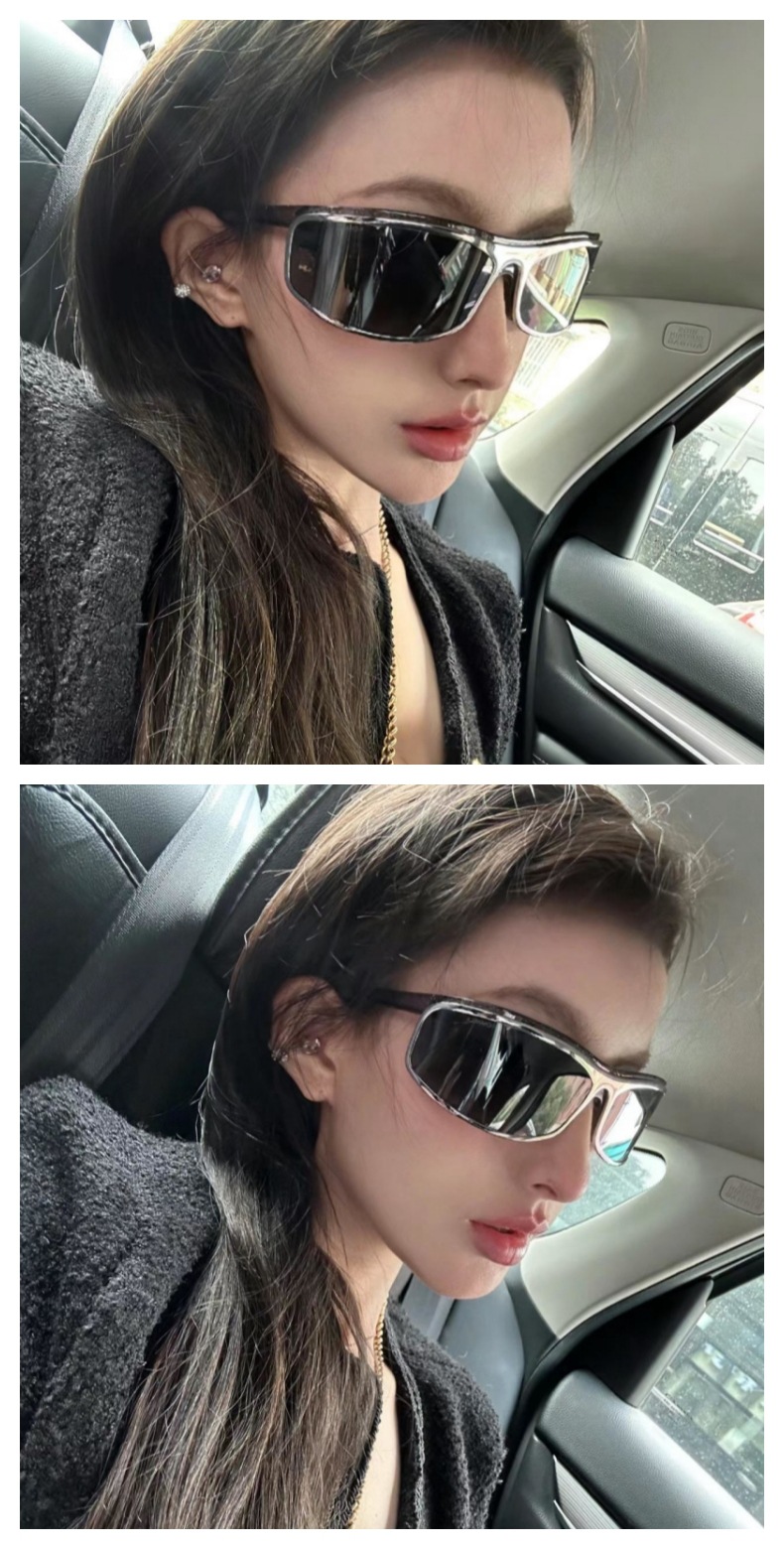 V888-ELOSUNG17009-214028-01 Grey Lenses With Black Edges Trendy Curved Sunglasses - Cat Eye Design UV Protection Stylish Glare-Blocking Shades - Image 1