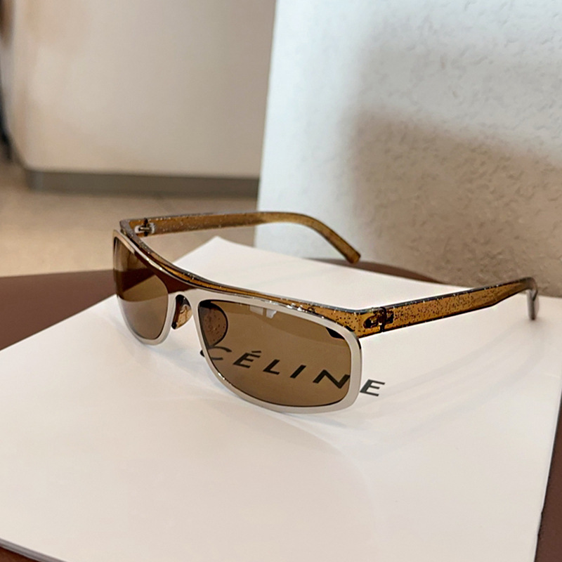 V888-ELOSUNG17010-214032-00 Brown Lenses With Brown Edges Trendy Curved Sunglasses - Cat Eye Design UV Protection Stylish Glare-Blocking Shades - Image 1