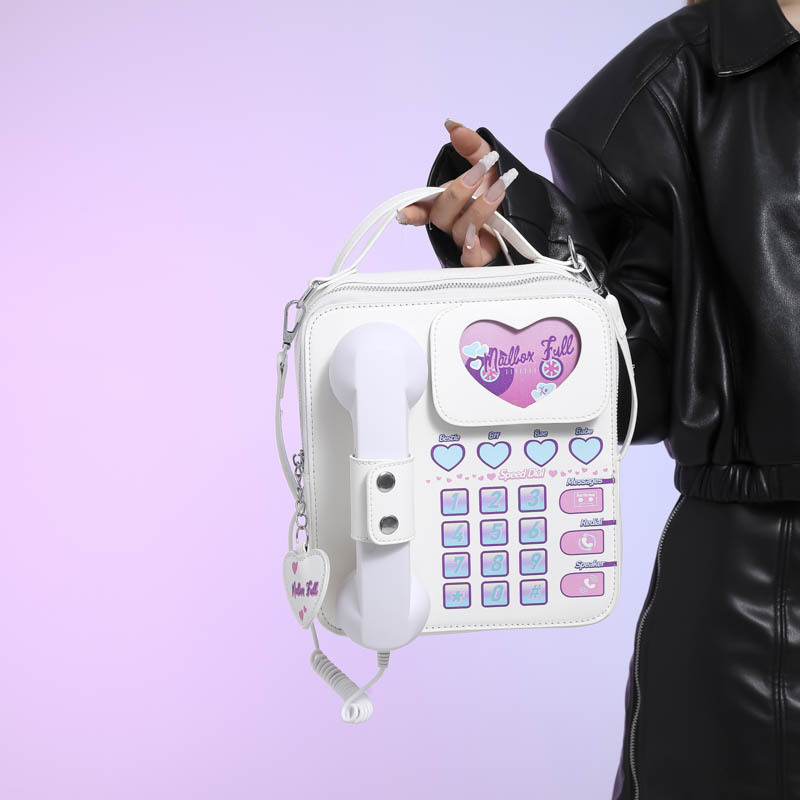 V888-ELOSUNG17031-214124-00 White Sweet Girl Creative Crossbody Bag with Telephone Design, PU Material, Lightweight and Unique - Image 1