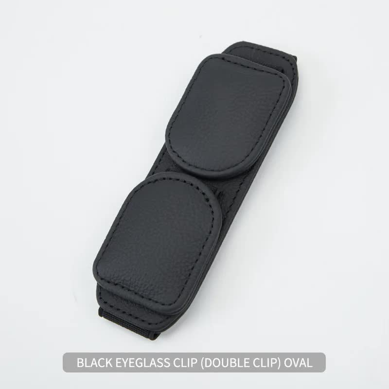 V888-ELOSUNG17043-214242-00 2 Pcs Black Magnetic Leather Car Sunglasses Clip – Dual-Use Multifunctional Card Holder, Premium Cowhide - Image 1