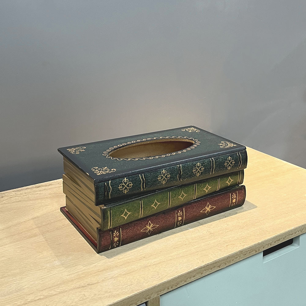 V888-ELOSUNG17093-214290-00 1 Piece Dark Blue Vintage Wooden Tissue Box - Creative Book-Shaped Tissue Holder for Home and Restaurant - Image 1