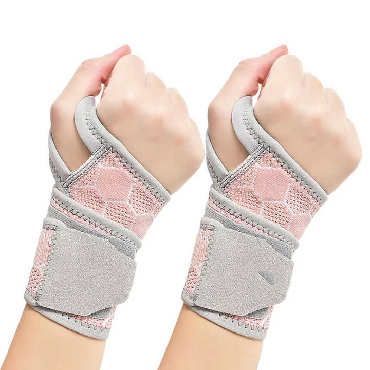 V888-ELOSUNG17129-214389-00 2 Pairs Pink Breathable Sports Wrist Support Wrap - Fitness Gym Wristband for Badminton & Injury Prevention - Image 1