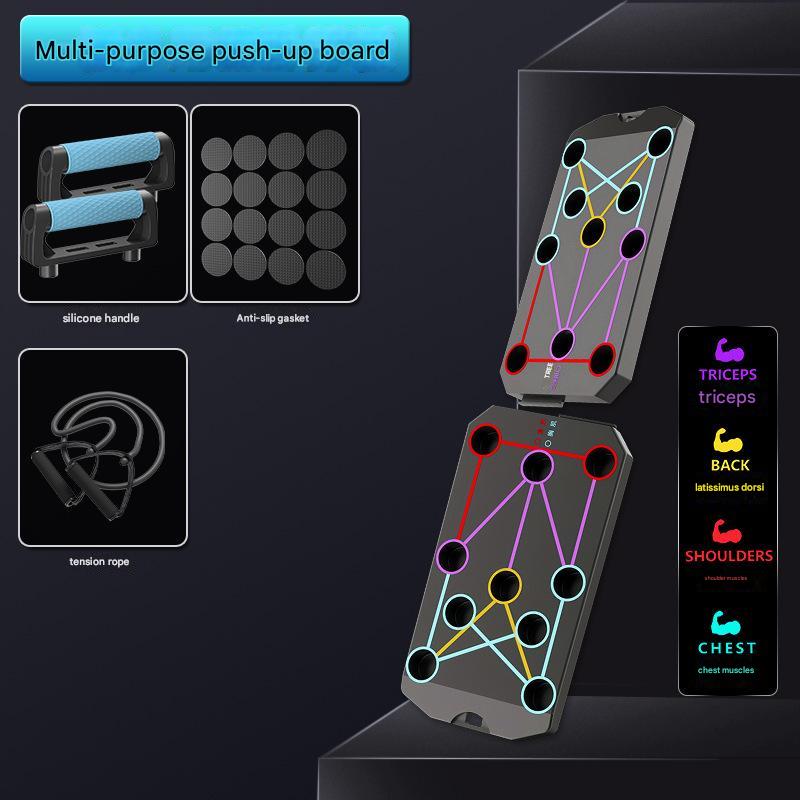 V888-ELOSUNG17167-215293-00 Black Multi-Function Push-Up Board 3-Piece Set with Upgraded Handles, Non-Slip Mat, and Resistance Band for Home Gym and Fitness Training - Image 1