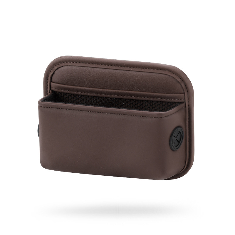 V888-ELOSUNG17192-215349-00 Coffee PU Leather Car Storage Organizer with Dual Charging Holes and Inner Mesh Pocket, Multi-functional Door Handle Hanging Bag for Phones and Accessories, Lightweight and Durable - Image 1