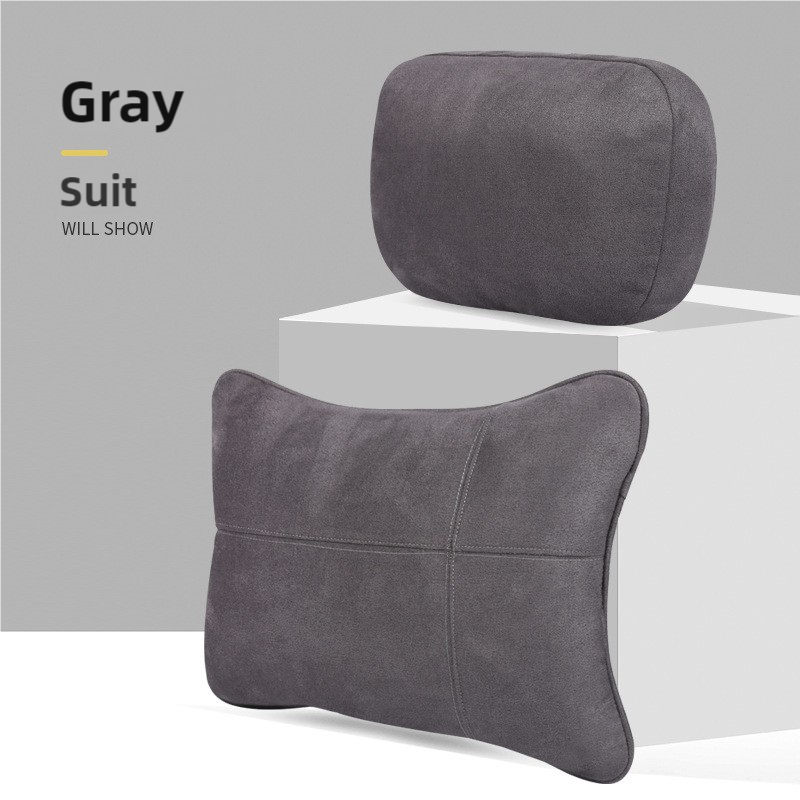 V888-ELOSUNG17206-215107-00 Grey Luxury Eco-Friendly Suede Car Headrest and Lumbar Cushion Set - Ergonomic Support, All-Season Comfort, Adjustable Straps, and Durable Design for Cars, Office, and Home Use - Image 1