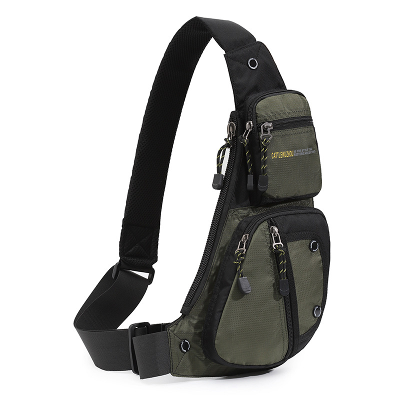 V888-ELOSUNG17224-215154-00 Black And Green Men's Vintage Chest Bag - Multi-functional Waterproof Crossbody Sling Bag for Outdoor Sports - Image 1