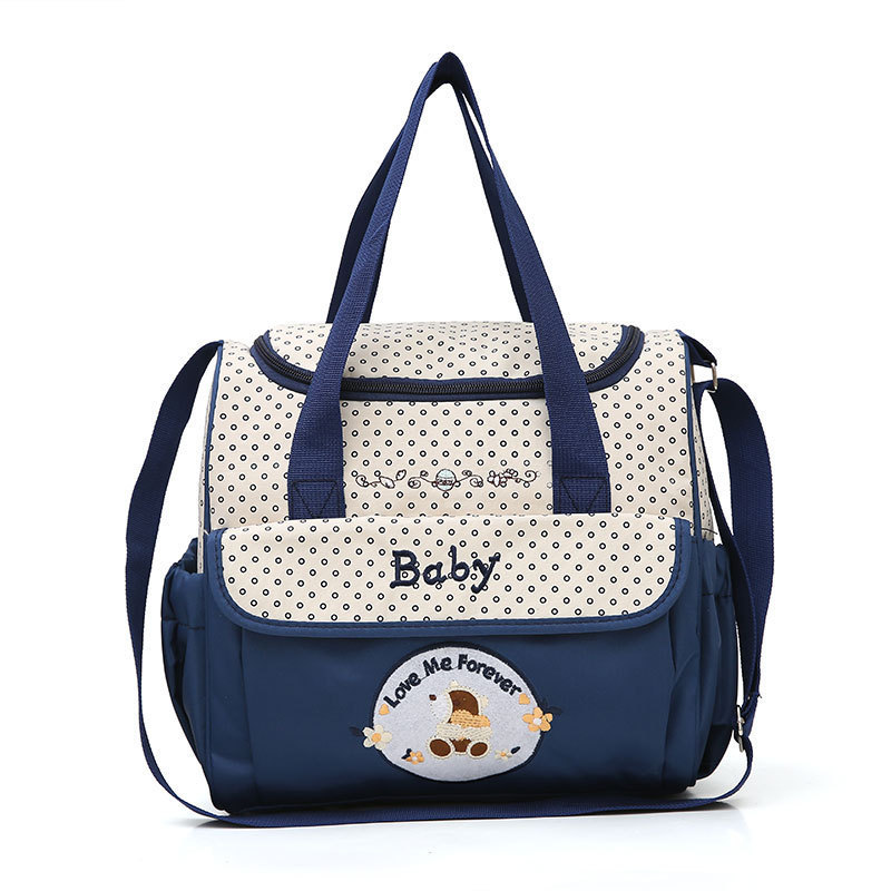 V888-ELOSUNG17285-215599-00 Small Dark Blue Fashionable Large-Capacity Cartoon Bear Shoulder Crossbody Mommy Bag - Stylish and Functional Diaper Bag - Image 1