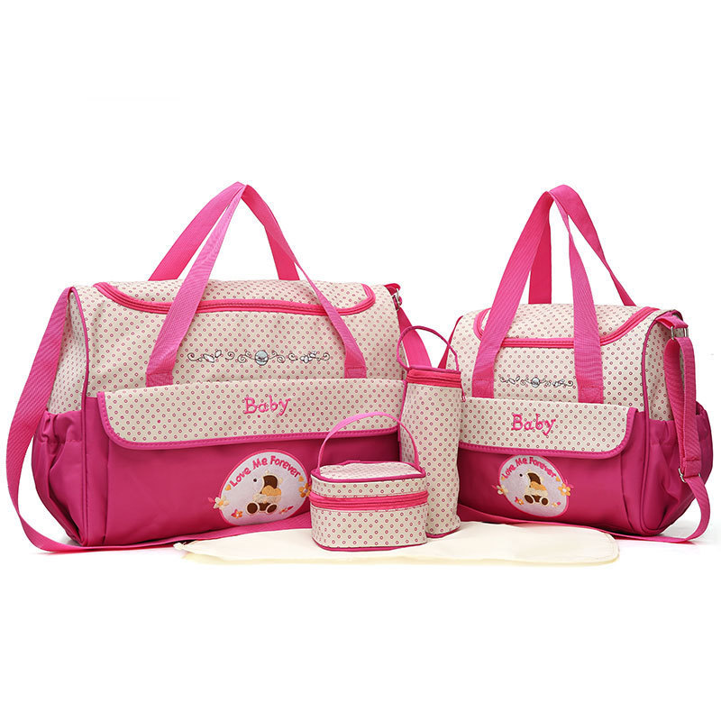 V888-ELOSUNG17289-215695-00 Pink 5-Piece Mommy Bag Set - Large Capacity Diaper Bags for Baby Travel, Tote and Shoulder Bags with Insulated Bottle Holder and Snack Bag - Image 1