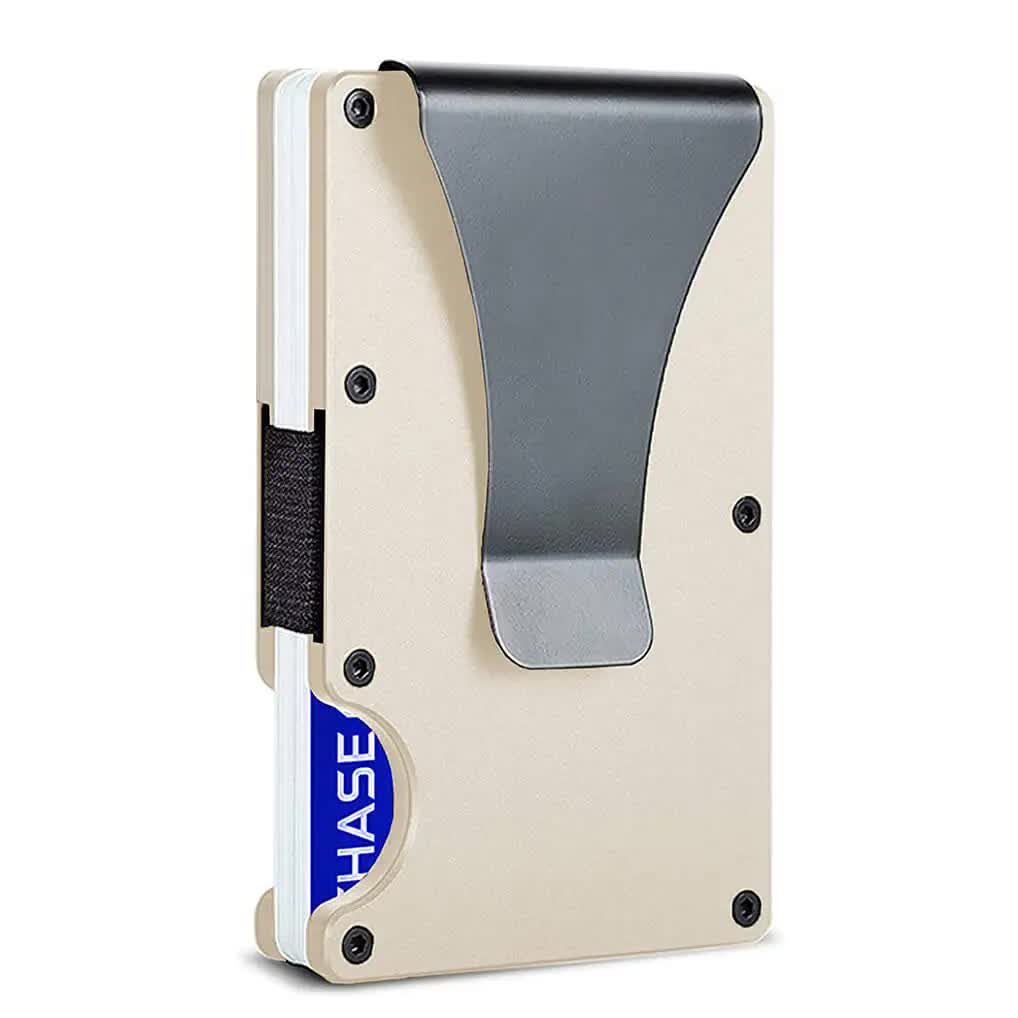 V888-ELOSUNG17370-215689-00 2 Pcs Gold Aluminum Alloy RFID Blocking Wallet - Compact, Lightweight Credit Card Holder and Money Clip - Image 1