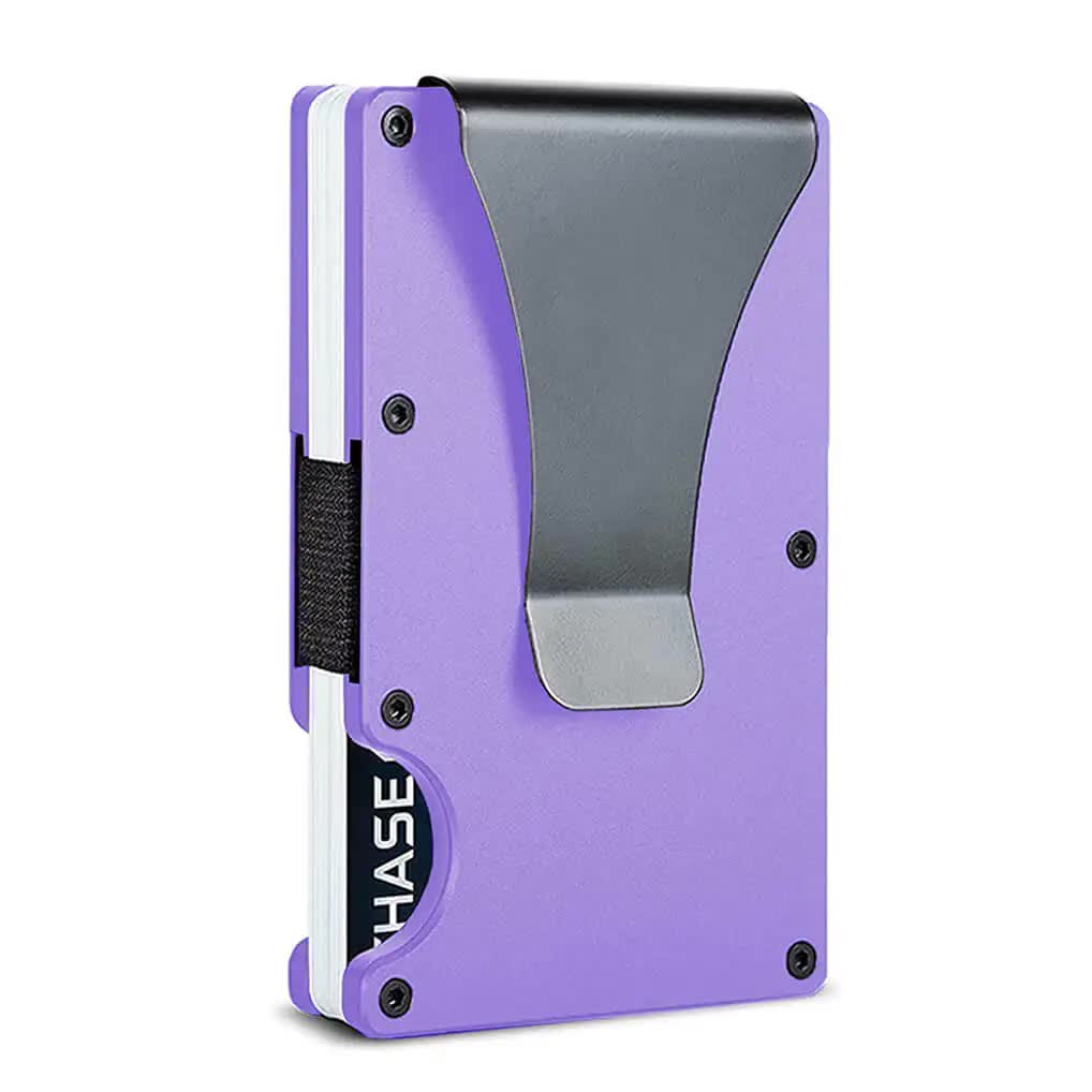 V888-ELOSUNG17371-215690-00 2 Pcs Purple Aluminum Alloy RFID Blocking Wallet - Compact, Lightweight Credit Card Holder and Money Clip - Image 1