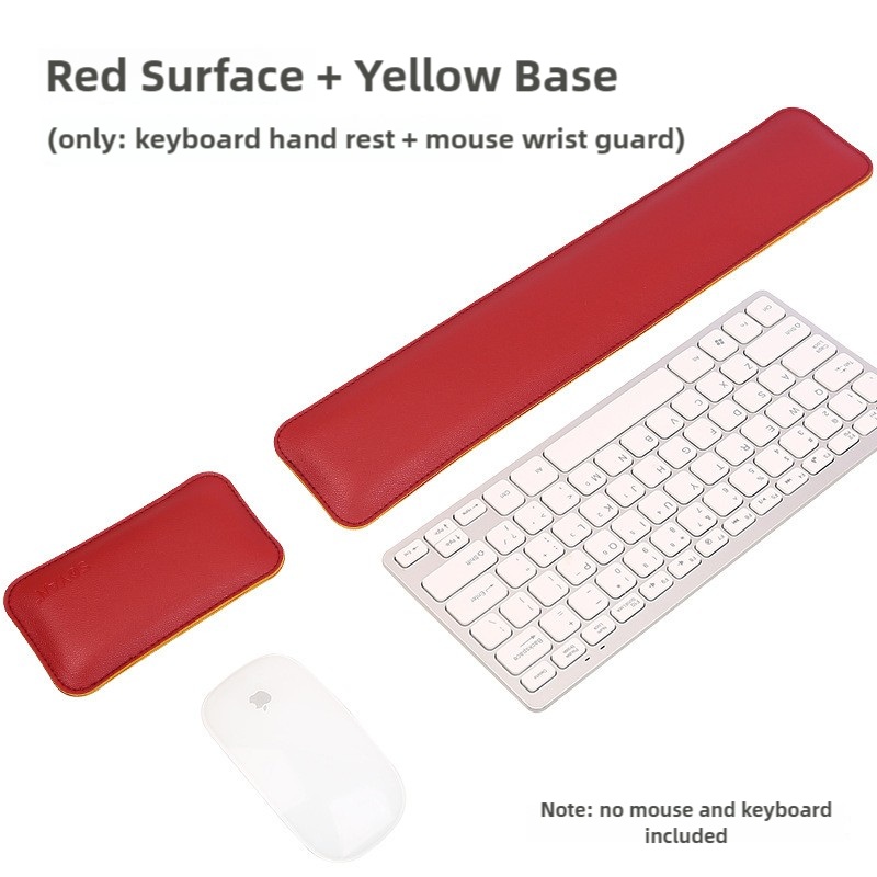V888-ELOSUNG17410-215911-00 Red And Yellow (Keyboard Wrist Guard + Mouse Wrist Guard) Premium Dual-Sided PU Leather Keyboard Wrist Rest and Mouse Pad Set - Ergonomic Support for Comfortable Typing and Mouse Use - Image 1