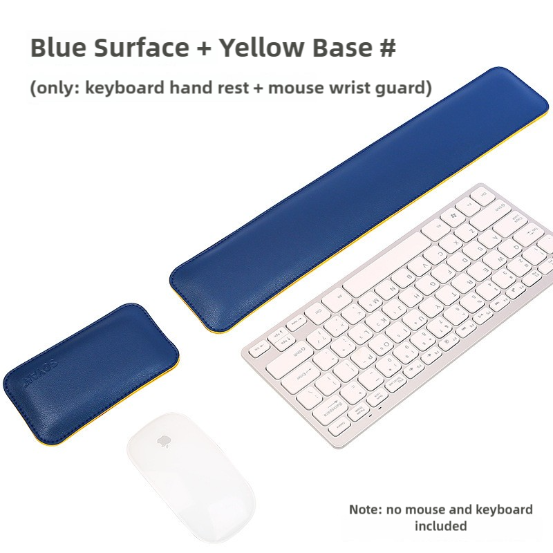 V888-ELOSUNG17411-215912-00 Blue And Yellow (Keyboard Wrist Guard + Mouse Wrist Guard) Premium Dual-Sided PU Leather Keyboard Wrist Rest and Mouse Pad Set - Ergonomic Support for Comfortable Typing and Mouse Use - Image 1