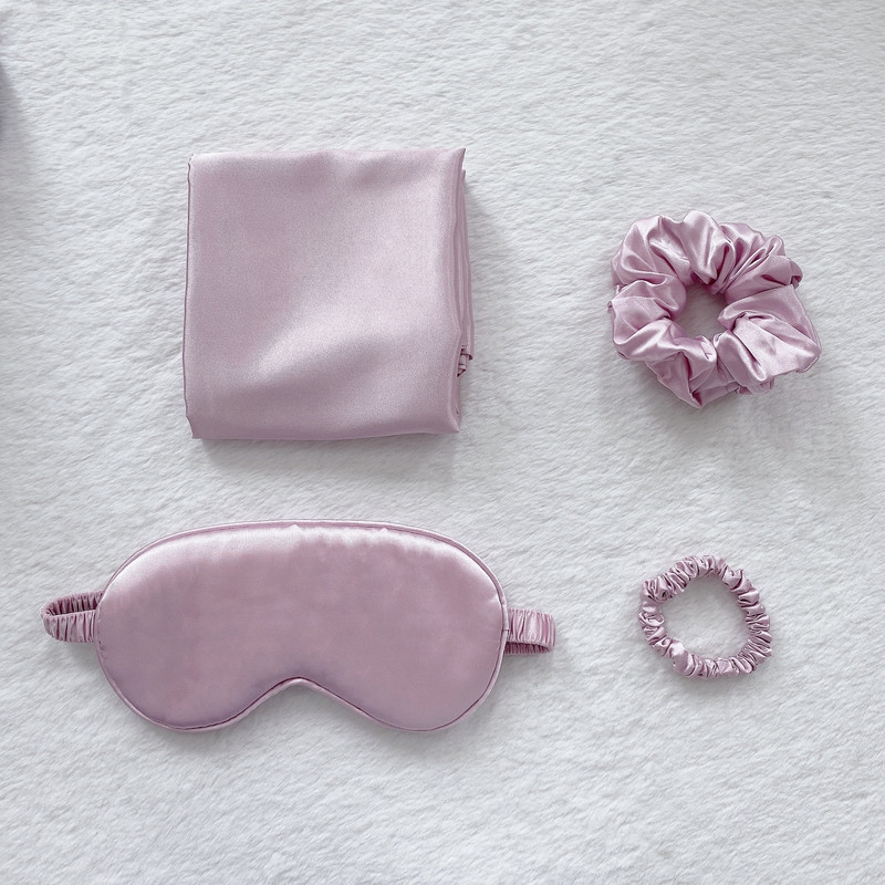 V888-ELOSUNG17434-215977-01 Light Gold Luxury Faux Silk Sleep Gift Set - 4-Piece Eye Mask, Pillowcase & Scrunchies for Relaxation & Comfort - Image 1