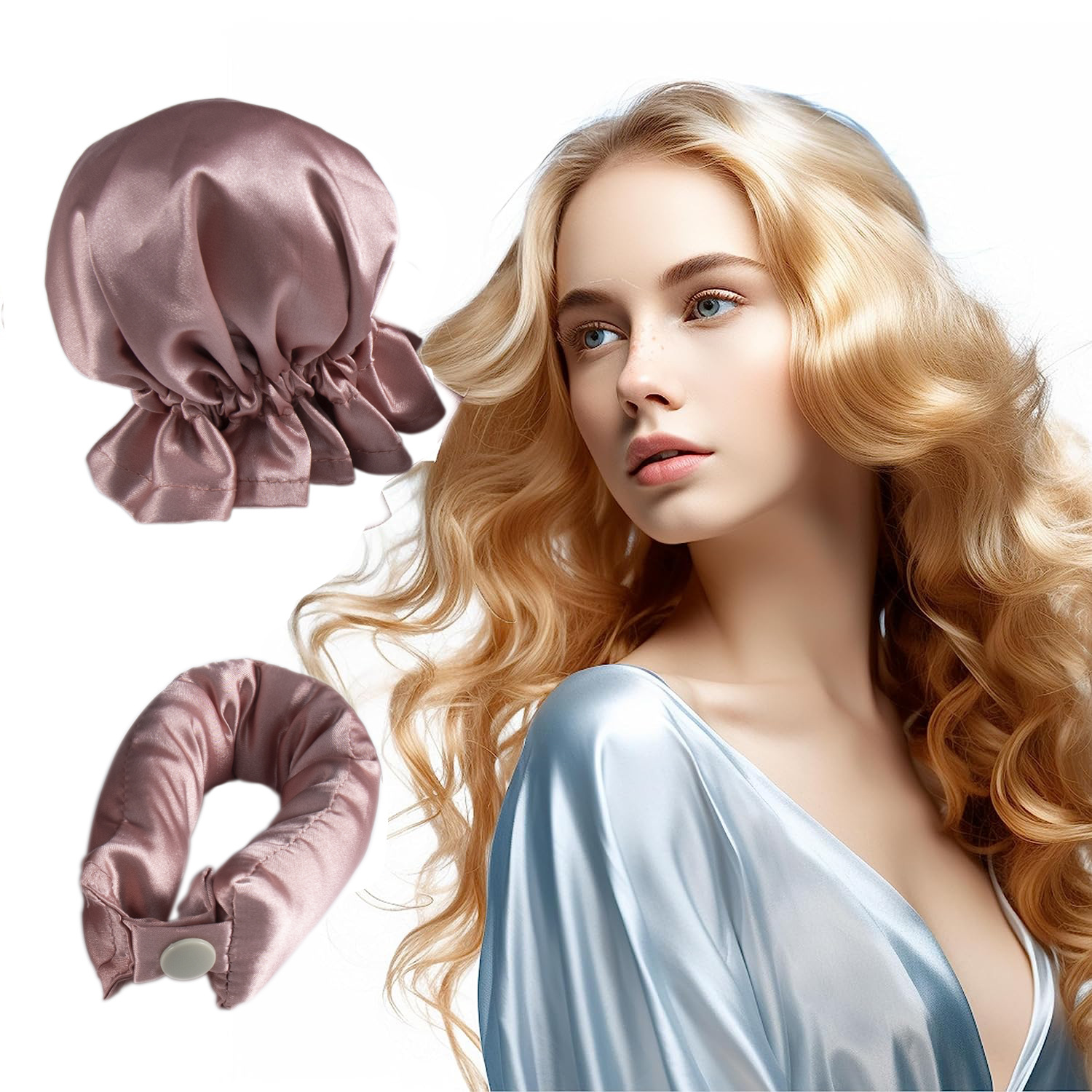V888-ELOSUNG17447-216040-00 3 Pcs Pink Heatless Hair Curling Satin Set - Easy Sleep-In Curler for Beautiful Waves - Image 1