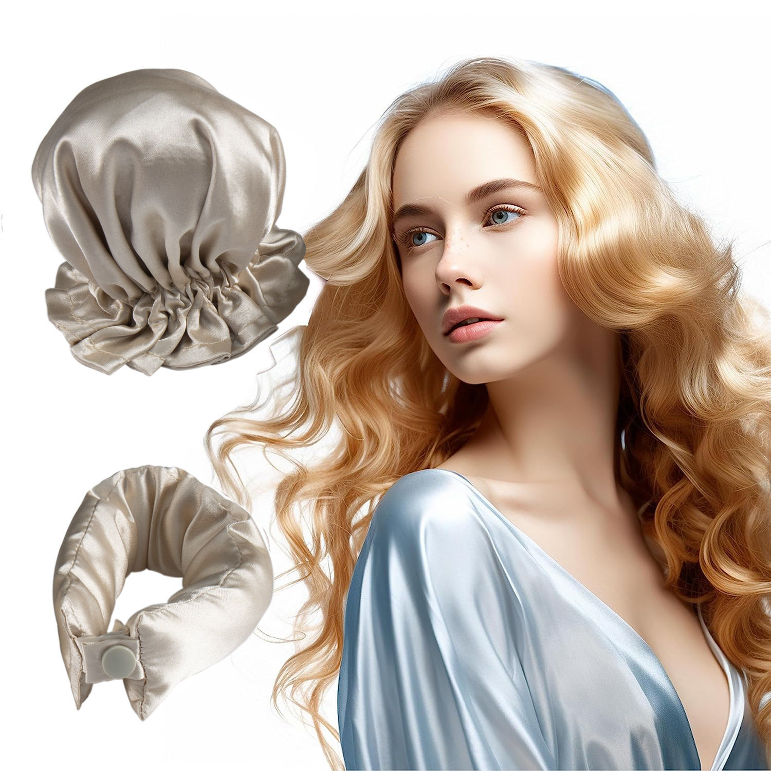 V888-ELOSUNG17448-216041-00 3 Pcs Apricot Heatless Hair Curling Satin Set - Easy Sleep-In Curler for Beautiful Waves - Image 1