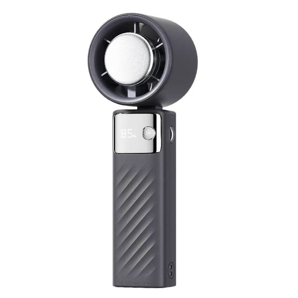 V888-ELOSUNG17477-216139-00 Grey Portable Turbo Handheld USB Rechargeable Fan with Digital Speed Display - High-Speed Cooling Fan for Outdoor Use - Image 1