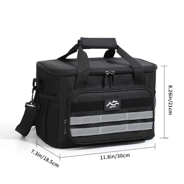 V888-ELOSUNG17487-216668-00 Black 18L Large Capacity Outdoor Insulated Cooler Bag - Portable Picnic Ice Pack with Shoulder Strap - Image 1