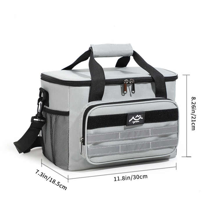 V888-ELOSUNG17488-216300-00 Grey 18L Large Capacity Outdoor Insulated Cooler Bag - Portable Picnic Ice Pack with Shoulder Strap - Image 1