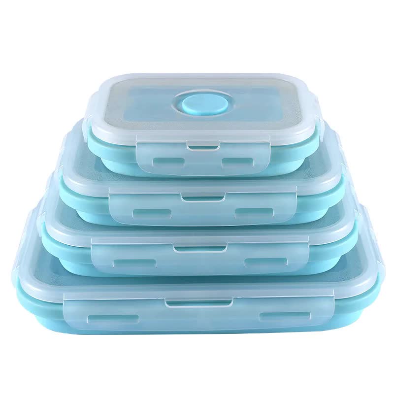 V888-ELOSUNG17492-216303-00 Blue Collapsible Silicone Bento Box Set - 4-Piece Food-Grade Microwave & Freezer Safe Lunch Box Set - Image 1