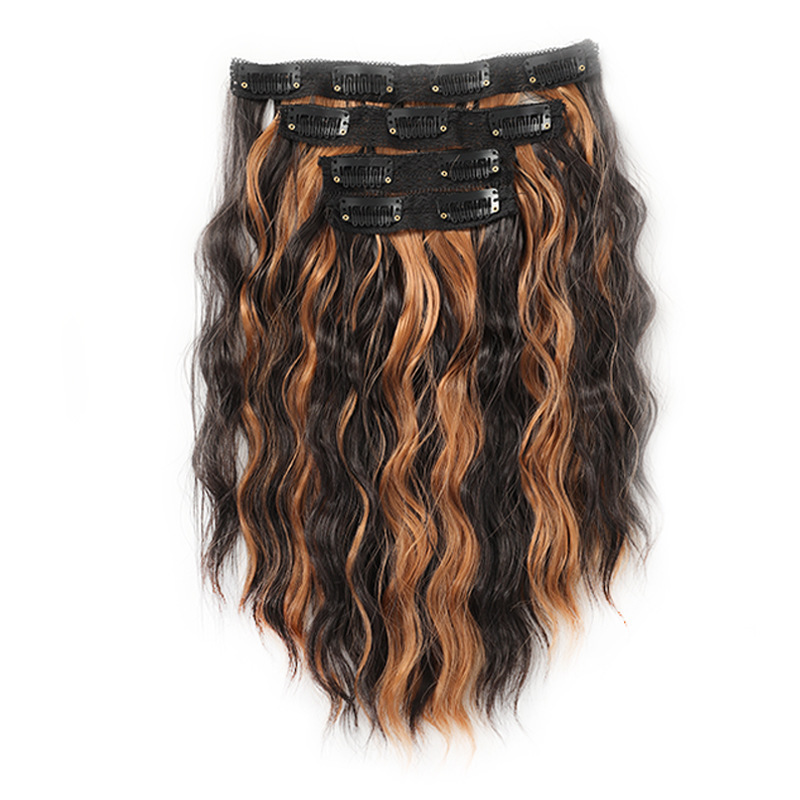 V888-ELOSUNG17528-216459-00 Black and Brown 12-Inch Clip-in Wavy Hair Extensions - 4-Piece Set, Easy to Apply, Instant Volume Boost - Image 1