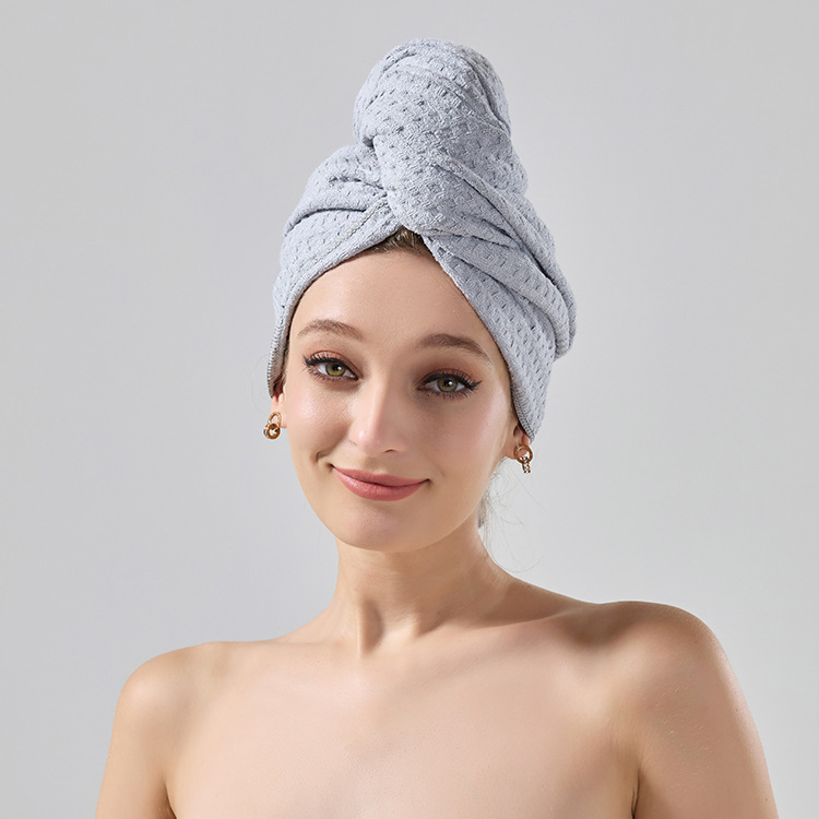 V888-ELOSUNG17603-216646-00 2 Pcs Grey Super Absorbent Waffle Weave Hair Towel, Multi-Functional Quick Drying Turban for Women, Soft & Fast Drying Head Wrap - Image 1