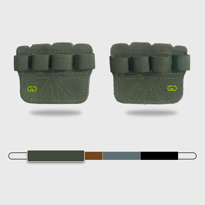 V888-ELOSUNG17610-216650-00 2 Pairs Dark Green Premium Leather Grip Protection for Fitness | 4-Finger Cowhide Weightlifting Gloves - Durable, Non-Slip, and Abrasion-Resistant Support - Image 1