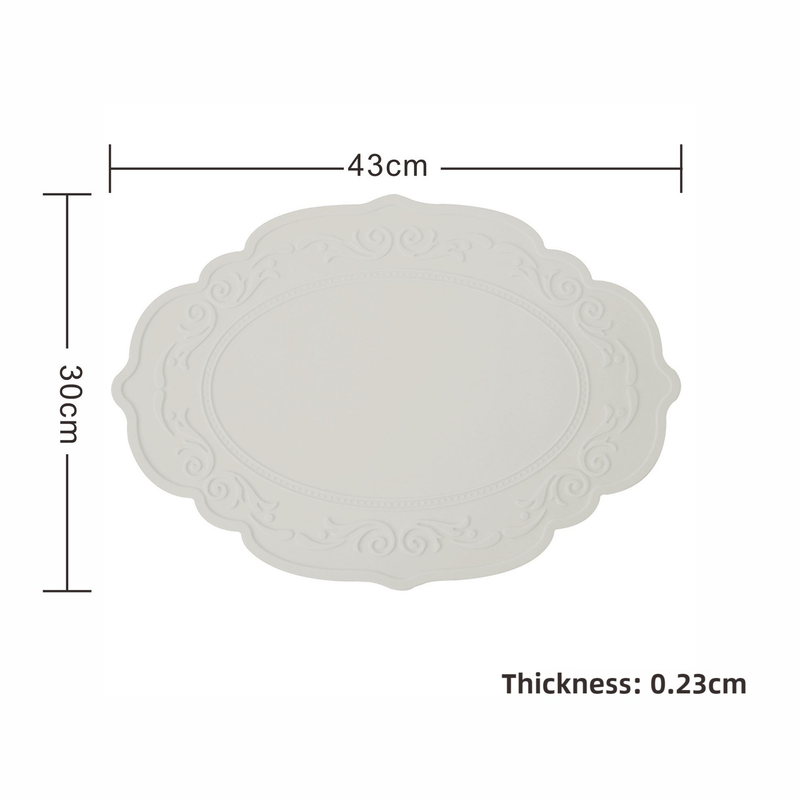 V888-ELOSUNG17642-216863-00 2 Pcs Grey Oval Embossed Floral Edged Silicone Placemats, Non-Slip, Heat-Resistant, Easy-to-Clean Dining Table Mats, Korean and European Style - Image 1