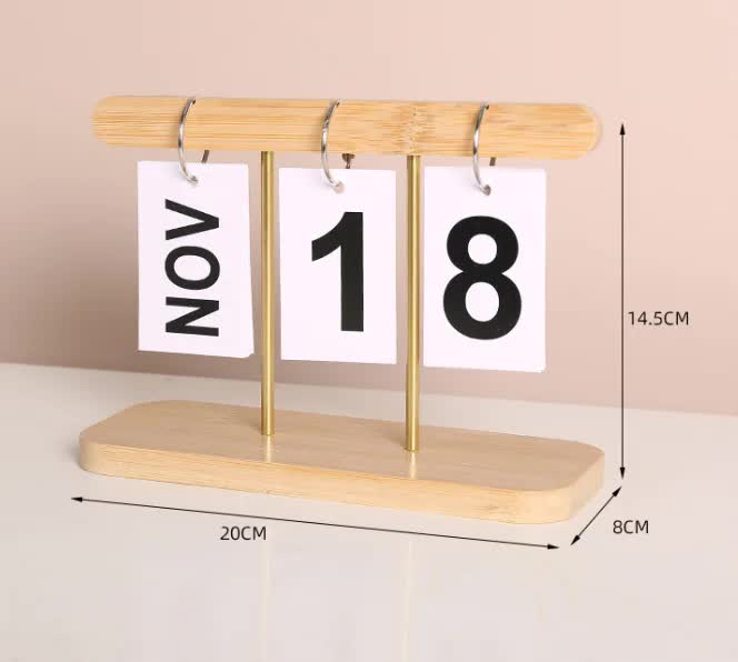 V888-ELOSUNG17654-218435-00 Wood Color Modern Minimalist Wooden Flip Calendar – Stylish Desktop Calendar for Home, Office, and Study Room - Image 1