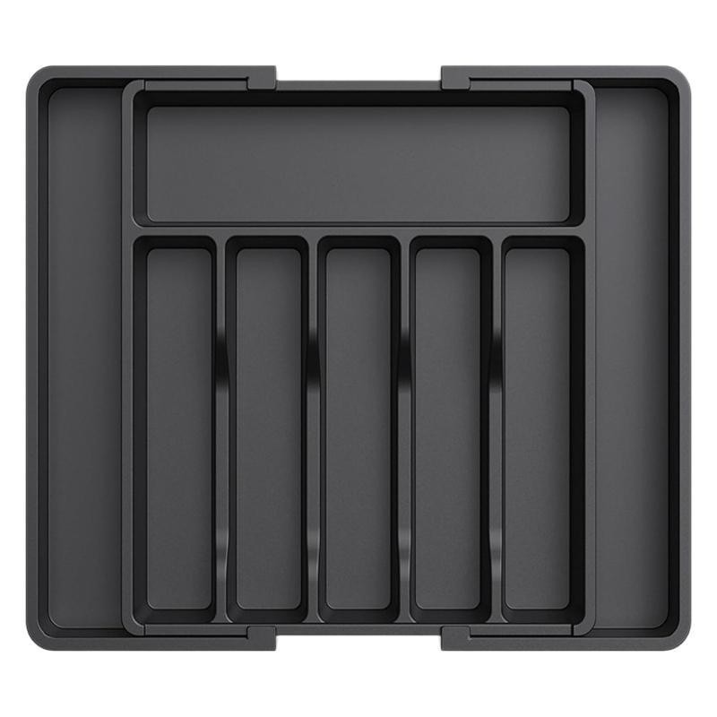 V888-ELOSUNG17726-222317-00 Black Adjustable Polypropylene Kitchen Drawer Organizer – 8 Compartments, Large Capacity, Easy to Clean - Image 1