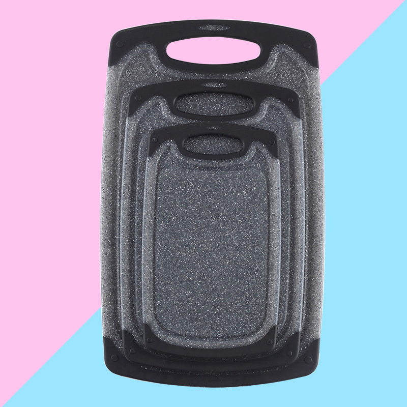 V888-ELOSUNG17730-222311-00 Black 3-Piece Marble Pattern Cutting Board Set – Non-slip PP Plastic, Hanging Design, Kitchen Knife Chopping Board for Vegetable and Meat Prep - Image 1