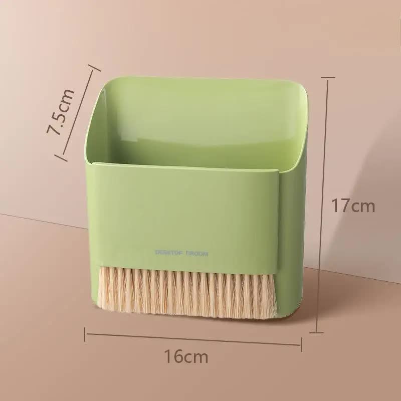 V888-ELOSUNG17769-223250-00 2 Set Green Mini Desktop Sweeper and Trash Bin Set | Compact Desk Cleaning Brush Organizer | Small Tabletop Sweeping Dustpan for Home and Office Use - Image 1