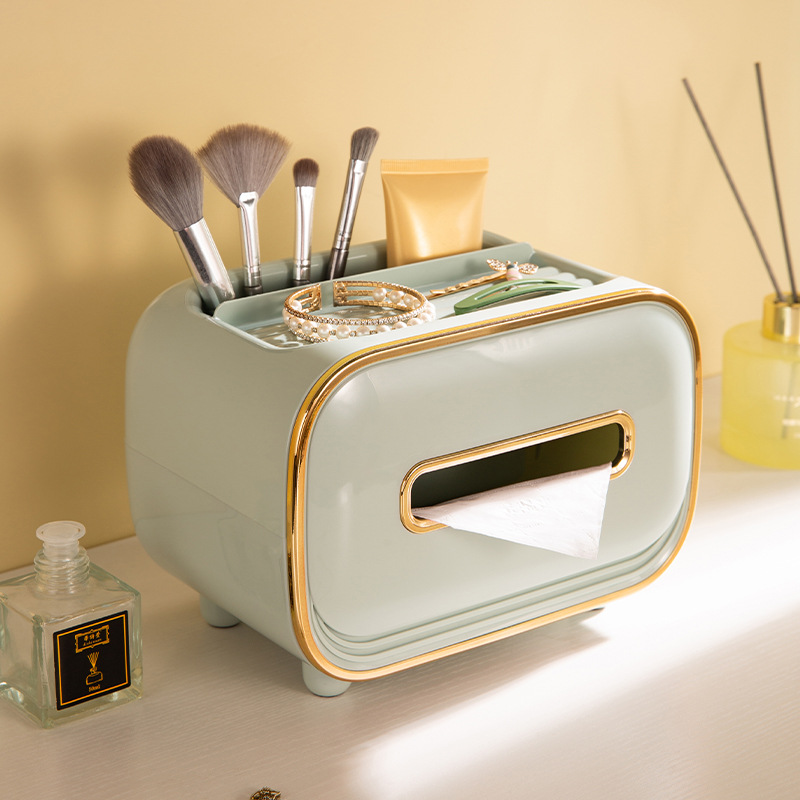 V888-ELOSUNG17781-223256-00 Light Green PET Luxury Tissue Box - Multifunctional Desktop Paper Towel Organizer for Home and Living Room - Image 1