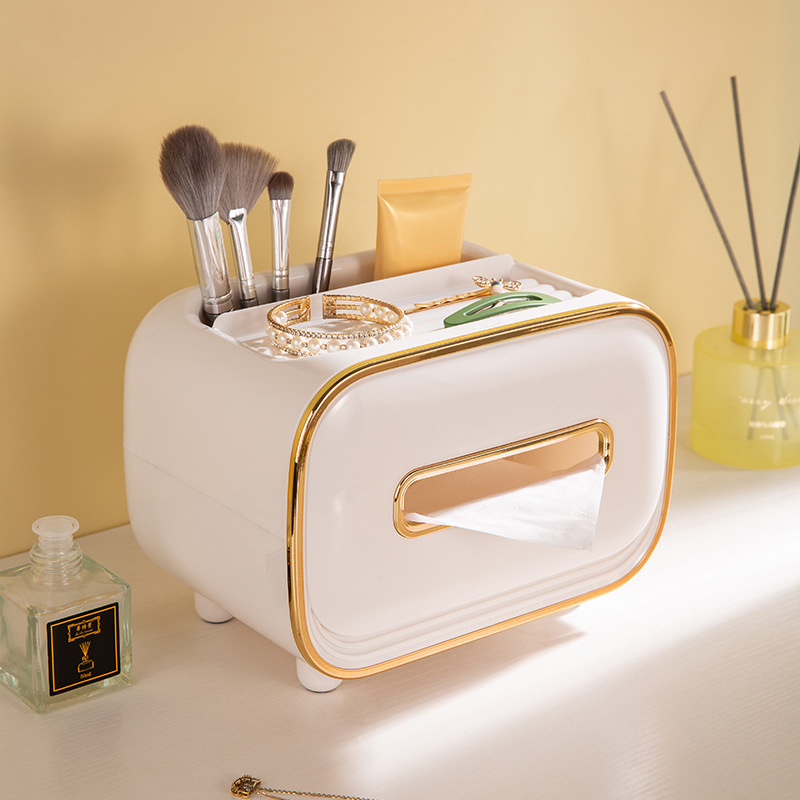 V888-ELOSUNG17782-223257-00 White PET Luxury Tissue Box - Multifunctional Desktop Paper Towel Organizer for Home and Living Room - Image 1