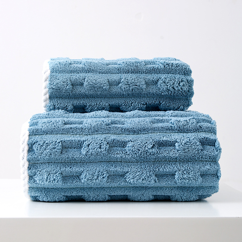 V888-ELOSUNG17785-223325-00 Dark Blue Thickened Coral Fleece Towel Set, Large Bath Towel & Face Towel Combo, Soft & Absorbent Towels for Home Use - Image 1