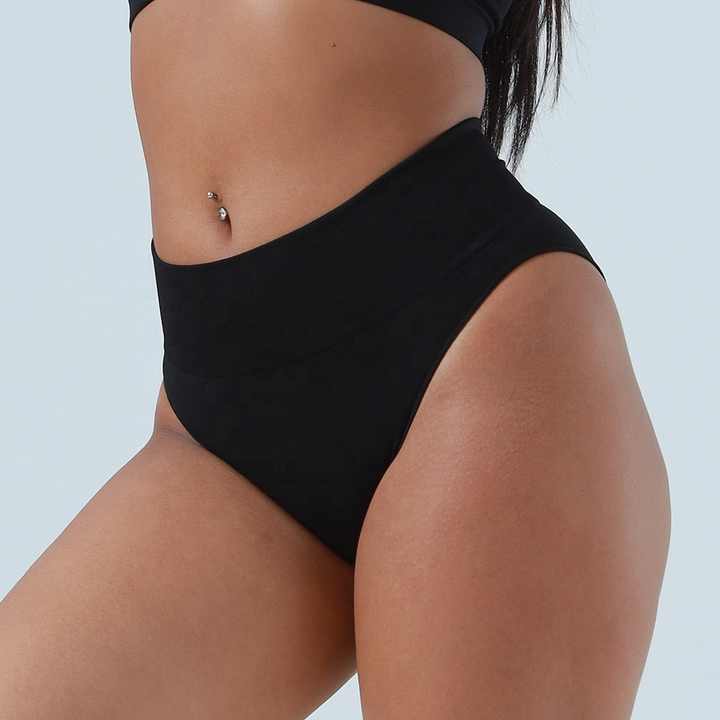 V888-ELOSUNG17918-224591-00 3 Pcs Size L Black Microfiber High-Waisted Thong Underwear with Tummy Control - Slimming Comfort - Image 1