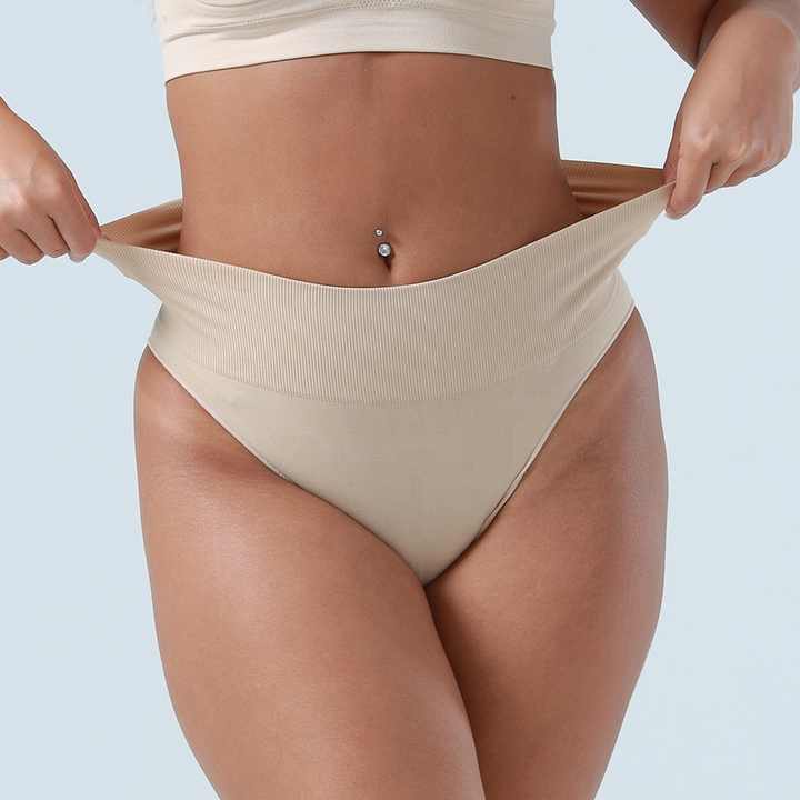 V888-ELOSUNG17923-224603-00 3 Pcs Size L Skin Microfiber High-Waisted Thong Underwear with Tummy Control - Slimming Comfort - Image 1