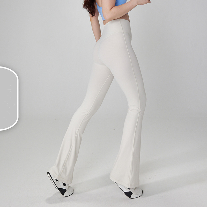 V888-ELOSUNG17980-224889-00 White High-Waisted Lycra Yoga Bell-Bottom Pants for Women - Tummy Control & Butt Lifting - Image 1