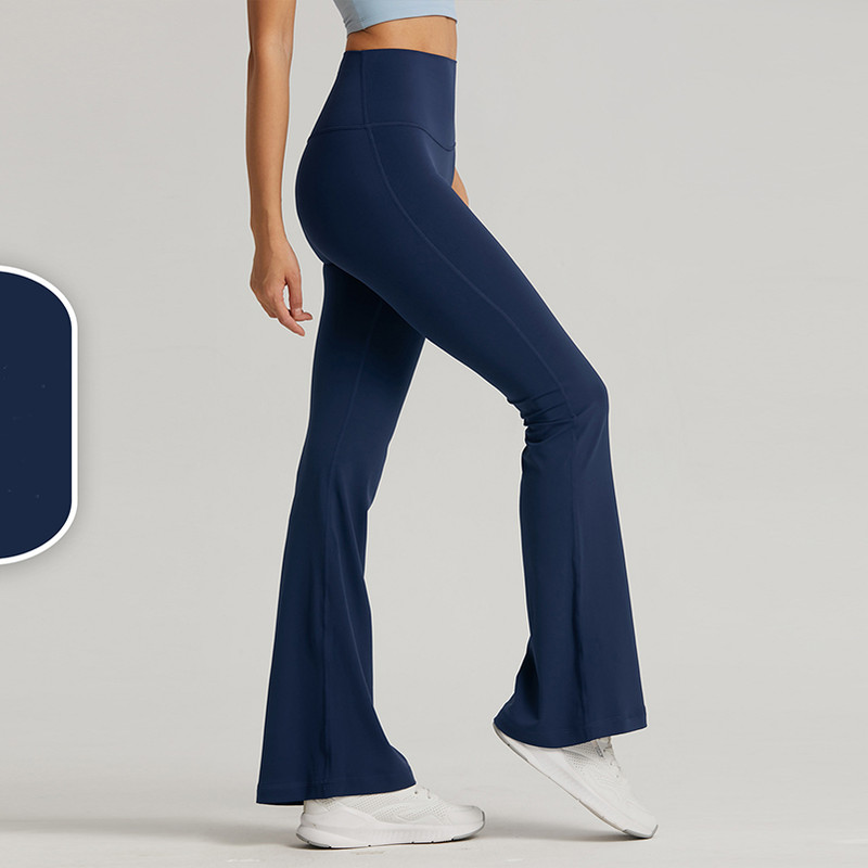 V888-ELOSUNG17981-224892-00 Dark Blue High-Waisted Lycra Yoga Bell-Bottom Pants for Women - Tummy Control & Butt Lifting - Image 1
