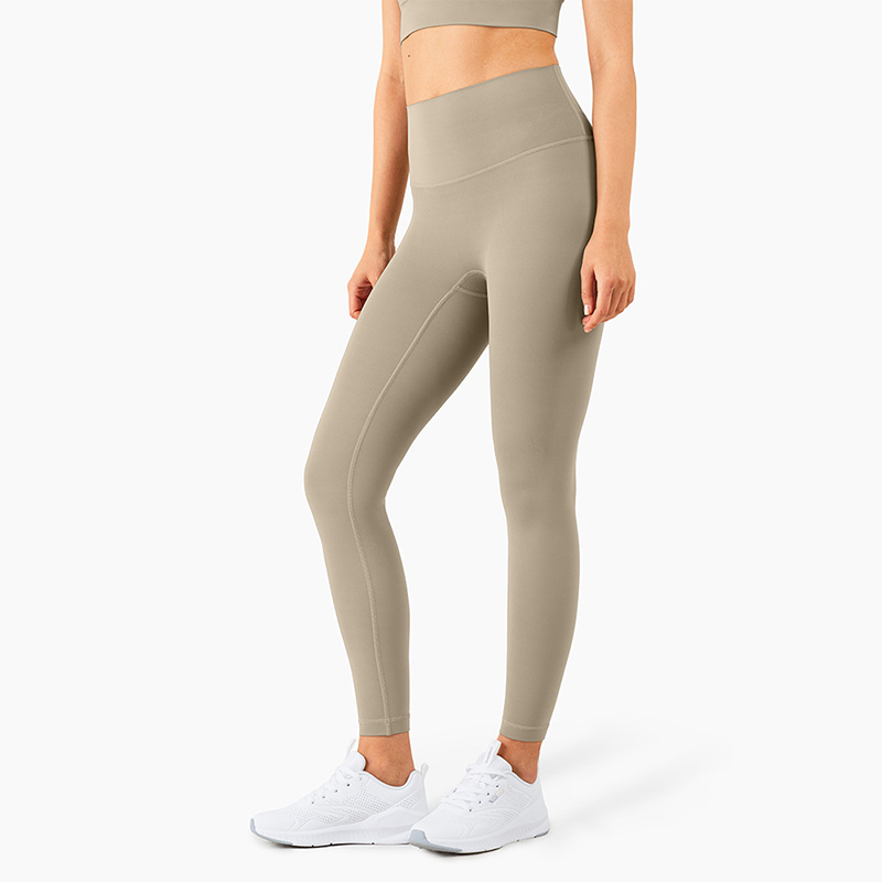 V888-ELOSUNG17988-224500-00 Size XL Khaki High-Waisted Seamless Yoga Pants for Women - Tummy Control, Butt Lifting & Back Waistband Pocket - Image 1