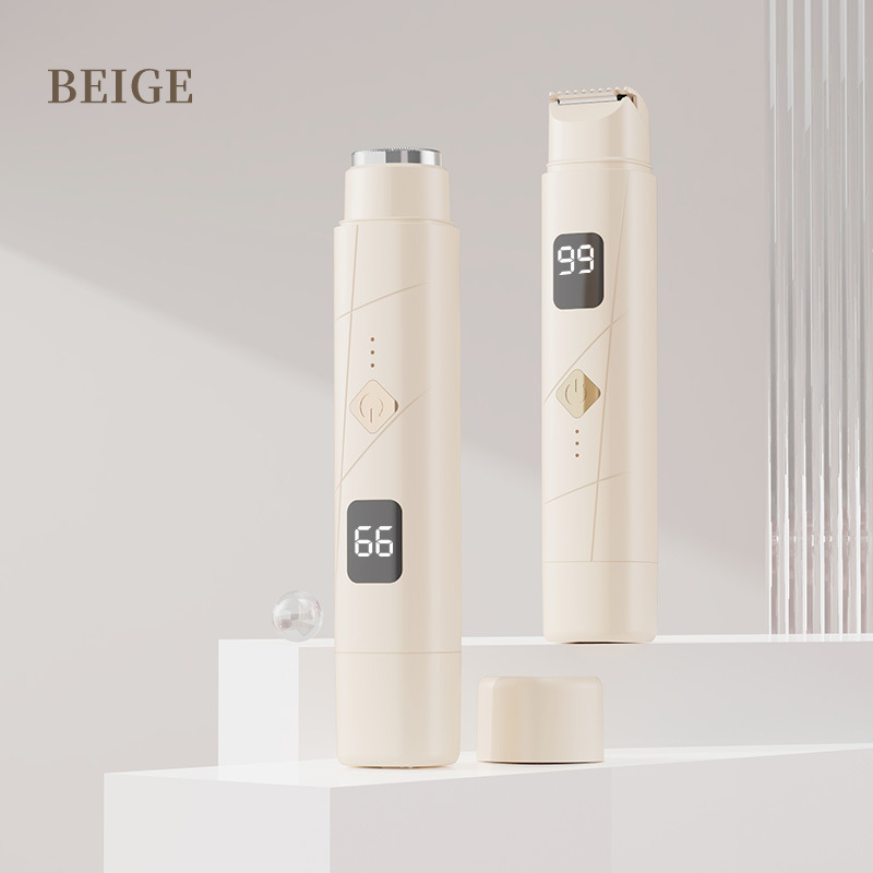 V888-ELOSUNG18084-202503071335-00 Beige Double-Headed Hair Removal Trimmer - Precision Shaving & Shortening with Type-C Charging - Image 1