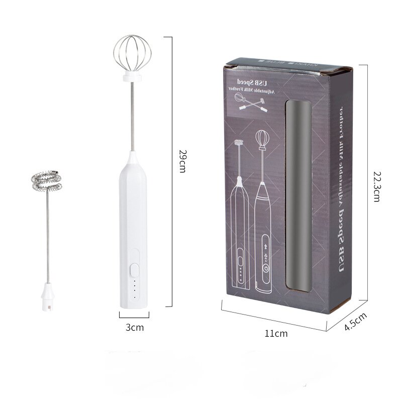 V888-ELOSUNG18085-202503181837-00 White Electric Milk Frother Handheld - USB Rechargeable Milk Foamer with 2 Whisks - Perfect for Coffee, Lattes, Cappuccinos & More - Image 1