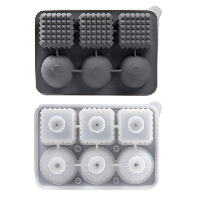 V888-ELOSUNG18116-202503251650-00 2 PCS Sphere & Square Ice Cube Tray (Gray) - Novelty Silicone Ice Maker for Whiskey Cocktails - Image 1