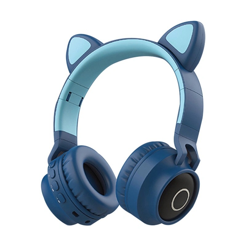 V888-ELOSUNG18173-202504211231-00 Adorable Cat Ear Wireless Headphones - Bluetooth 5.0, Foldable Design, Glowing RGB LED Lights - Cute Dark Blue Headset - Image 1