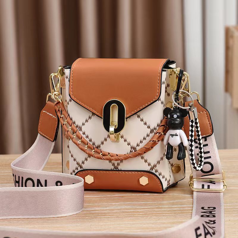 V888-ELOSUNG18229-202505131808-00 Brown Stylish Korean Minimalist Crossbody Bag - Elegant Small Square Shoulder Bag with Phone Pocket - Image 1