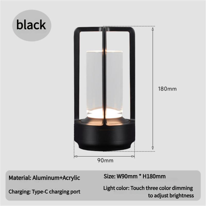 V888-ELOSUNG18250-202505151626-00 Black Rechargeable Table Lamp - Touch Dimming 3-Color LED Light for Bedroom and Office - Image 1