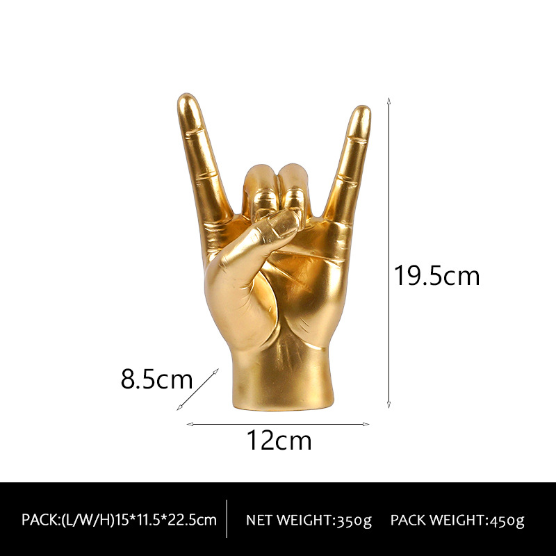 V888-ELOSUNG18254-202505151652-00 Gold Left Hand Resin Rock and Roll Hand Figurine - Stylish Desk and Living Room Decor - Image 1