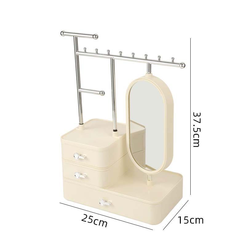 V888-ELOSUNG18279-202505231342-00 Elegant Cream Color Jewelry Organizer with Mirror - Multi-Layer Storage & Display Stand (25x15x37.5cm) - Image 1