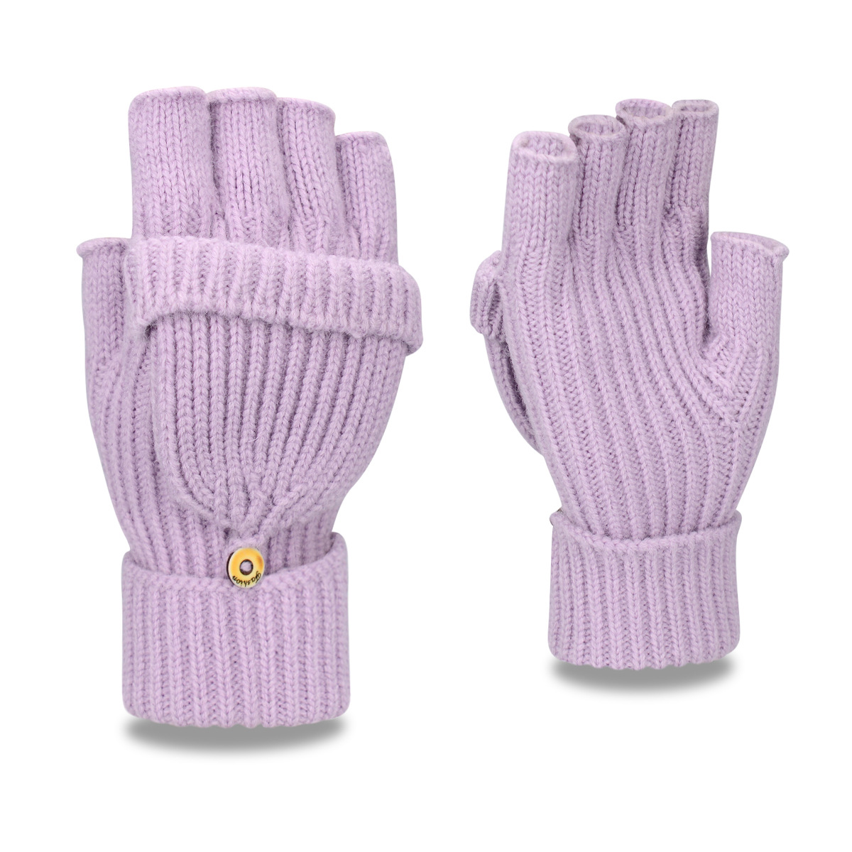 V888-ELOSUNG18303-202506101831-00 Purple Winter Convertible Mittens - Warm Knitted 2-in-1 Fingerless Gloves with Flip Top Cover for Cold Weather - Image 1