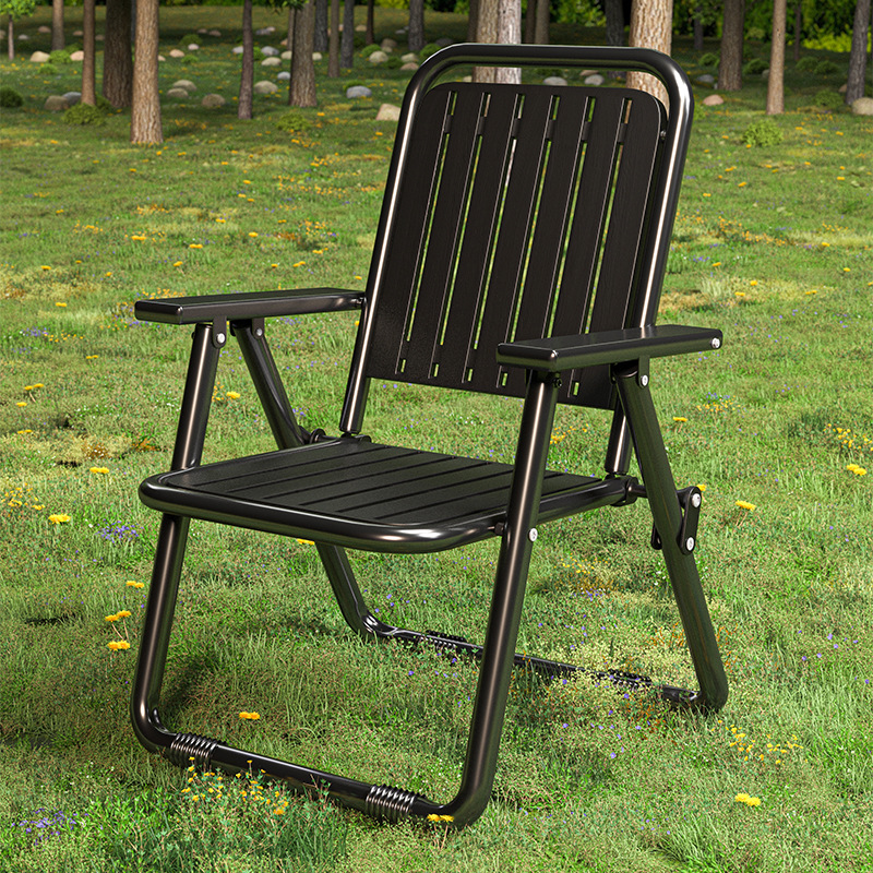 V888-ELOSUNG18322-202506191115-00 Black Portable Folding Chair - Outdoor Beach and Camping Recliner - Image 1